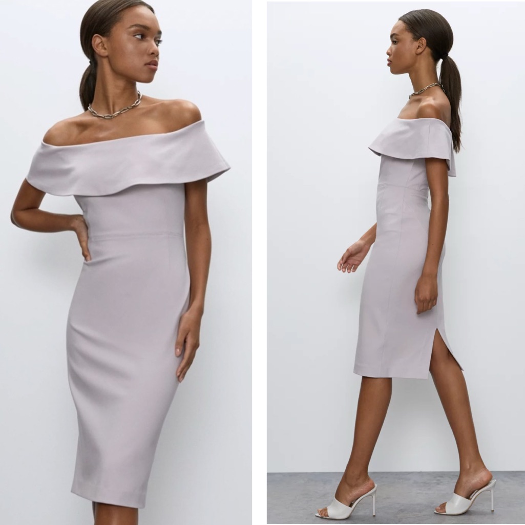 Aritzia Babaton Ruslan Off The Shoulder Sheath Dress Gray Stretch Ponte Knit 6